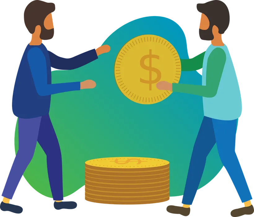 شخصان يتبادلان عملة، كما تُسوَّى صفقة P2P في بينانس بين مشترٍ سعودي وبائع USDT